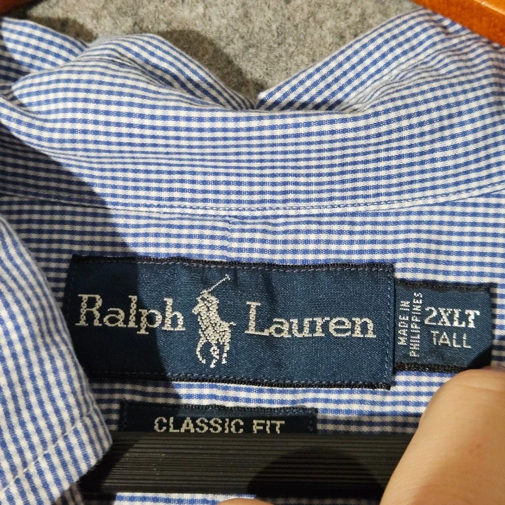 Ralph Lauren Mens 2XLT Tall Classic Fit Gingham Button Down Shirt Blue White